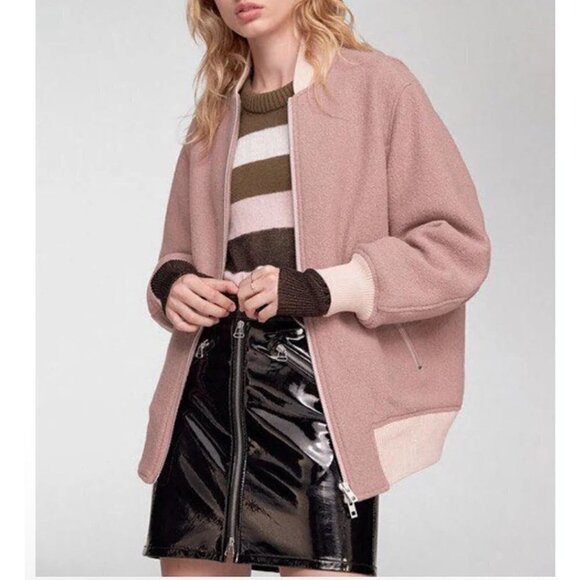 ❤️ Rag & Bone Wool Elle Varsity, Bomber jacket, Pink, Size L - Picture 2 of 14